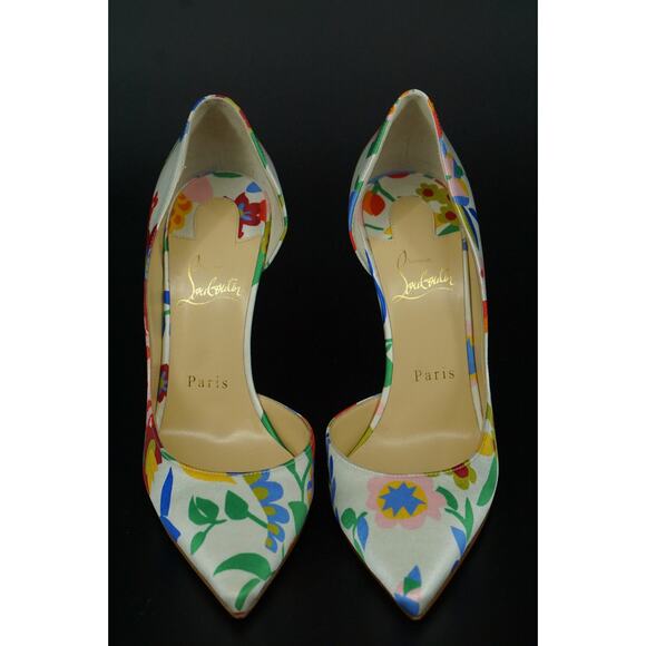Christian Louboutin Iriza 100mm Crepe Satin Bloomy Pointy d'orsay Pumps SZ 38 - Picture 4 of 12